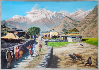 Nepali [village] Lifestyle [oil Colour Painting], Nepali Art