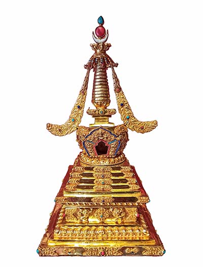 Buddhist Handmade Stupa, With [gold Plated], [stone Setting]