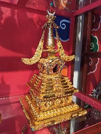 Buddhist Handmade Stupa, With [gold Plated], [stone Setting]