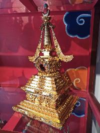 Buddhist Handmade Stupa, With [gold Plated], [stone Setting]