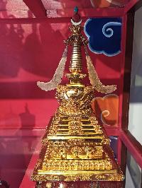 Buddhist Handmade Stupa, With [gold Plated], [stone Setting]
