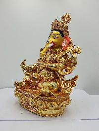 Buddhist Handmade Statue Of Ganesh, [full Fire Gold Plated], [face Painted]