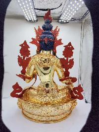 Green Tara, Buddhist Handmade Statue, [full Fire Gold Plated], [face Painted], [stone Setting]