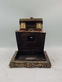 Buddhist Handmade Table Top Prayer Wheel, With Incense Burner Or Incense Holder With Carved Mantra, With Stupa Design [stone Setting]