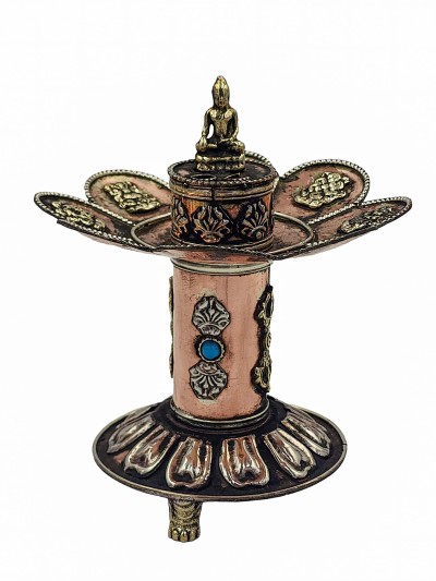 Hand Beaten Metal Dhakya Cup Withshakyamuni Buddha And Ashtamangala