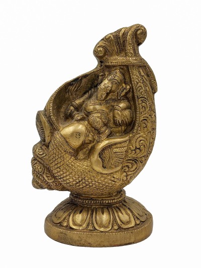 Buddhist Statue Of Ganesh Inside Fish, [sand Casting], Glossy Finishing