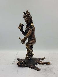 Nepali Statue Of Shiva Standing On A Tiger, [sand Casting], [chocolate Oxidized]