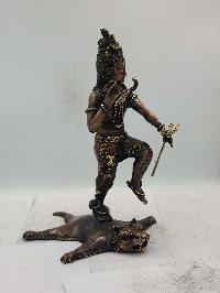 Nepali Statue Of Shiva Standing On A Tiger, [sand Casting], [chocolate Oxidized]
