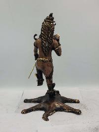 Nepali Statue Of Shiva Standing On A Tiger, [sand Casting], [chocolate Oxidized]