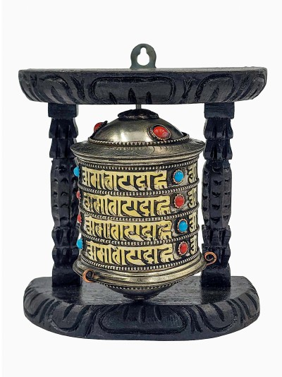 Buddhist Handmade Wall Prayer Wheel With Mantra Inside, [stone Setting], Wall Mountable