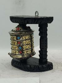 Buddhist Handmade Wall Prayer Wheel With Mantra Inside, [stone Setting], Wall Mountable
