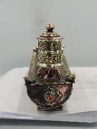 Hand Beaten Tibetan Incense Burner With Prayer Wheel, Antique Finishing
