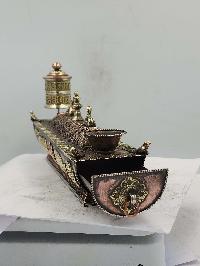 Hand Beaten Tibetan Incense Burner With Prayer Wheel, Antique Finishing

