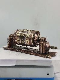 Buddhist Handmade Wall Prayer Wheel With Mantra Inside, Ashtamangala Design, Wall Mountable