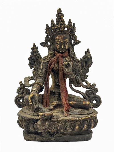 Buddhist Statue Of Green Tara, [sand Casting], [black Oxidized], [antique Finishing]