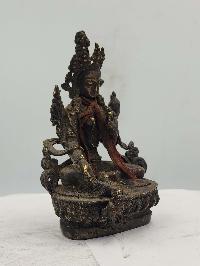 Buddhist Statue Of Green Tara, [sand Casting], [black Oxidized], [antique Finishing]