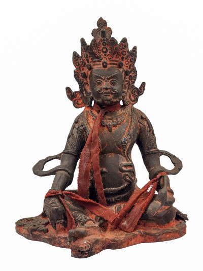Buddhist Statue Of Yellow Jambhala, [sand Casting], [black Oxidized], [antique Finishing]