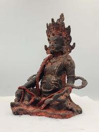 Buddhist Statue Of Yellow Jambhala, [sand Casting], [black Oxidized], [antique Finishing]