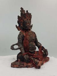 Buddhist Statue Of Yellow Jambhala, [sand Casting], [black Oxidized], [antique Finishing]