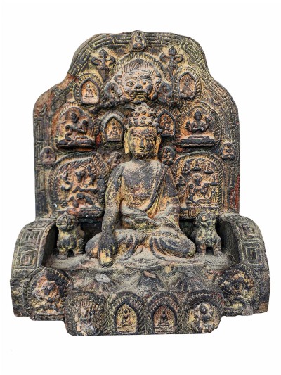 Buddhist Handmade Clay And Wooden Statue Of Shakyamuni Buddha On Throne [antique]