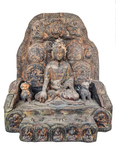 Buddhist Handmade Clay And Wooden Statue Of Shakyamuni Buddha On Throne [antique]