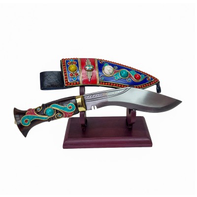 [6 Inch], [khukuri], Gurkha Knife - [mini Jungle Safari] With Leather Cover And Stand, Nepali Machete, [stone Setting]