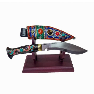 [5 Inch], [biltong Khukuri], Gurkha Knife With Leather Cover And Stand, Nepali Machete, [stone Setting]