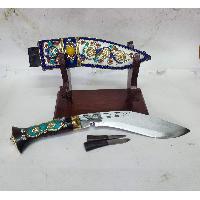 [8 Inch], [khukuri], Gurkha Knife With Leather Cover And Stand, Nepali Machete, [stone Setting]