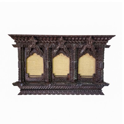 Traditional Newari Wooden [hand Carved Windows Design Photo Frame Or Window Decoration, Natural Wood], Three Window