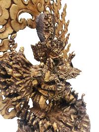 Buddhist Statue Of Yamantaka, [full Fire Gold Plated], Antique Finishing