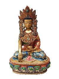 Buddhist Statue Of Shakyamuni Buddha On Throne, [full Fire Gold Plated], Face Painted] Finishing:traditional Color Finishing
