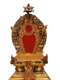 Buddhist Statue Of Shakyamuni Buddha On Throne, [full Fire Gold Plated], Face Painted] Finishing:traditional Color Finishing