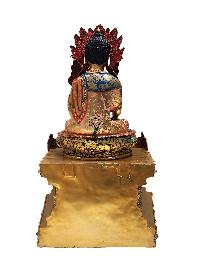 Buddhist Statue Of Shakyamuni Buddha On Throne, [full Fire Gold Plated], Face Painted] Finishing:traditional Color Finishing