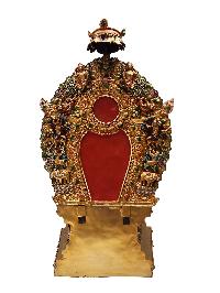 Buddhist Statue Of Shakyamuni Buddha On Throne, [full Fire Gold Plated], Face Painted] Finishing:traditional Color Finishing