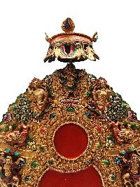 Buddhist Statue Of Shakyamuni Buddha On Throne, [full Fire Gold Plated], Face Painted] Finishing:traditional Color Finishing