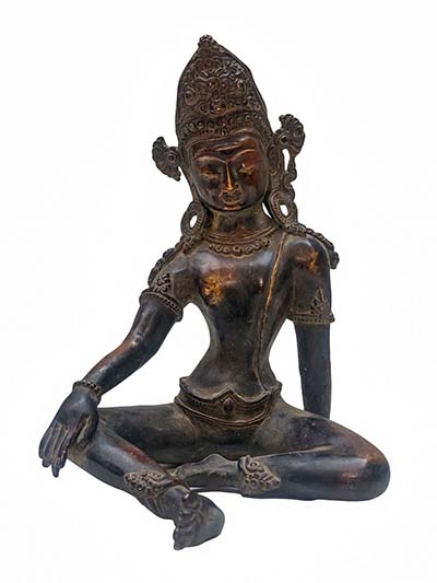 Nepali Handmade Statue Of Indra, [antique Finishing], [black Oxidized]
