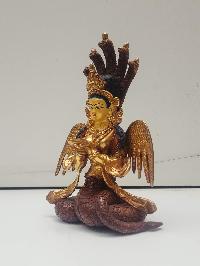 Buddhist Handmade Statue Of Naga Kanya, [face Painted], [partly Gold Plated]
