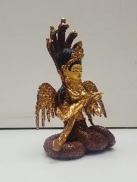 Buddhist Handmade Statue Of Naga Kanya, [face Painted], [partly Gold Plated]
