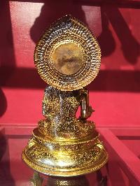 Buddhist Handmade Statue Of Medicine Buddha, [face Painted], [gold Plated], [stone Setting]