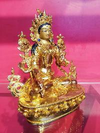 White Tara Statue, Buddhist Handmade Statue, [face Painted], [gold Plated], [stone Setting]