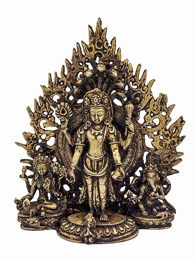 Buddhist Statue Of Vishnu With Lakshmi And Ganesh, [antique Finishing]