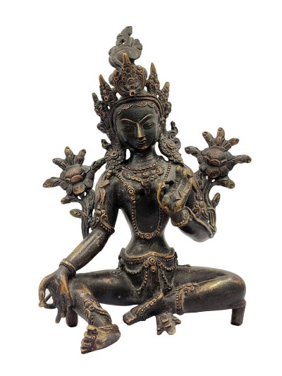 [old Stock], Buddhist Statue Of Green Tara, [black Oxidized], [antique Finishing]