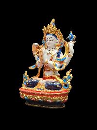 Buddhist Miniature Statue Of Chenrezig, [high Quality], [traditional Color Finishing]