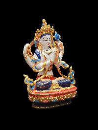 Buddhist Miniature Statue Of Chenrezig, [high Quality], [traditional Color Finishing]