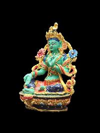 Buddhist Miniature Statue Of Green Tara, [high Quality], [traditional Color Finishing]