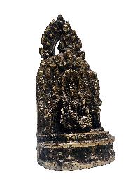 [unique], Buddhist Handmade Statue Of Green Tara On Throne And Shakyamuni Buddha On Top, [antique Finishing]