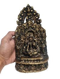 [unique], Buddhist Handmade Statue Of Green Tara On Throne And Shakyamuni Buddha On Top, [antique Finishing]