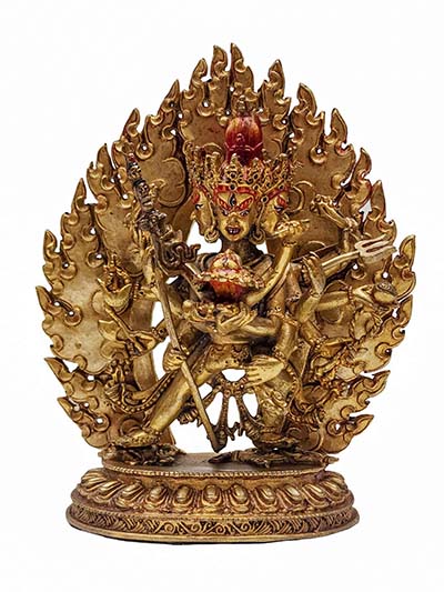 [best Price], Buddhist Handmade Statue Of Chakrasamvara, [face Painted, Gold Plated], [last Piece]