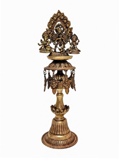 [unique], Statue Of Panas, Oil Lamp, Sukunda With Bhadrakali, Ganesh And Laksmi Or Laxmi, Panas, [antique Finishing]