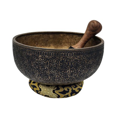 [rare Find], Buddhist Real Antique Hand Beaten [bangladeshi] Jambati Singing Bowl, Carved Design, Beautiful Sound Quality, [antique]